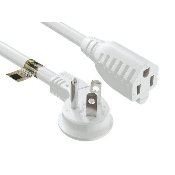 Cable Leader 1ft Ultra Low Profile Angled NEMA 5-15P to 5-15R Extension Cord, 16AWG 13A 125V SJT