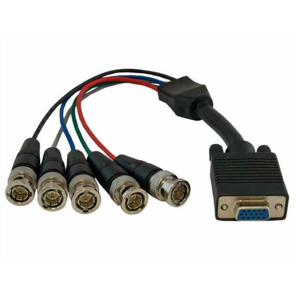 Cable Leader 1ft VGA HD15 Female to 5-BNC RGBHV Male Monitor Cable, Black