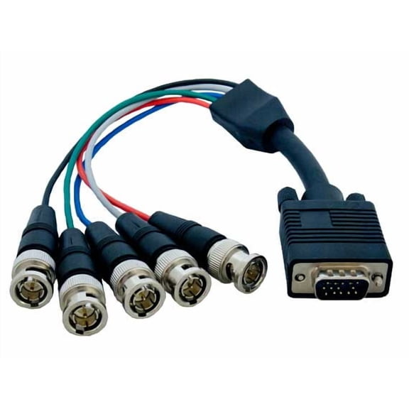 Cable Leader 1ft VGA HD15 Male to 5 BNC RGBHV Male Monitor Cable, Black
