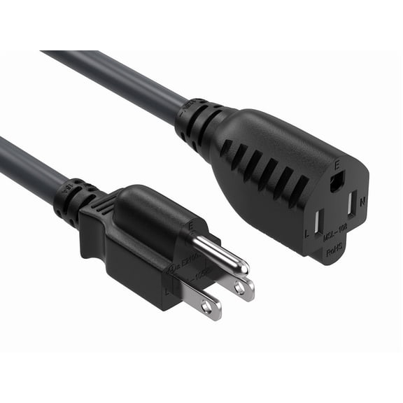 Cable Leader Appliance Extension Cord 2 ft - Black | NEMA 5-15P to 5-15R Grounded, 14 AWG, 15A, UL Listed