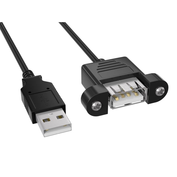Cable Leader 2ft USB 2.0 High Speed Panel-Mount Type A Male to Type A Female Cable, Black