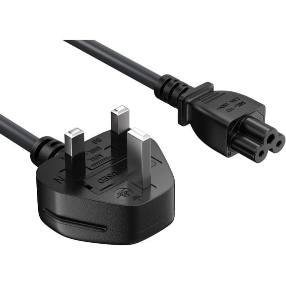 Cable Leader 3ft 18 AWG England Notebook Power Cord with 2.5A Fuse, IEC-320-C5 to UK Plug BS1363 UL listed