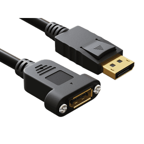 Cable Leader 3ft DisplayPort 1.2 Panel Mount Male to Female DisplayPort Adapter Extension Cable with Latches, Black