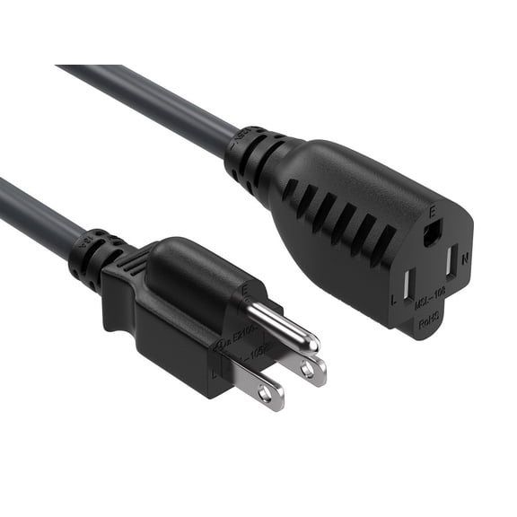 Cable Leader 3 Prong Extension Cord 3 ft - Black | NEMA 5-15P to 5-15R Grounded, 16 AWG, 13A, UL Listed