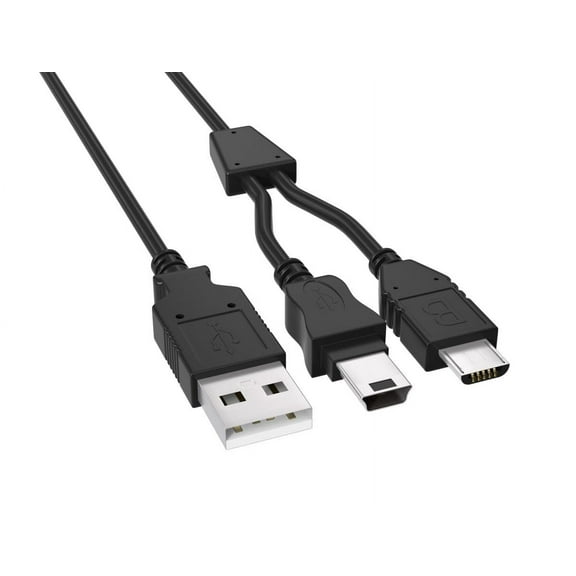 Cable Leader 5ft USB 2.0 2-in-1 Splitter Cable: A Male to Mini 5-Pin and Micro B Male, Black
