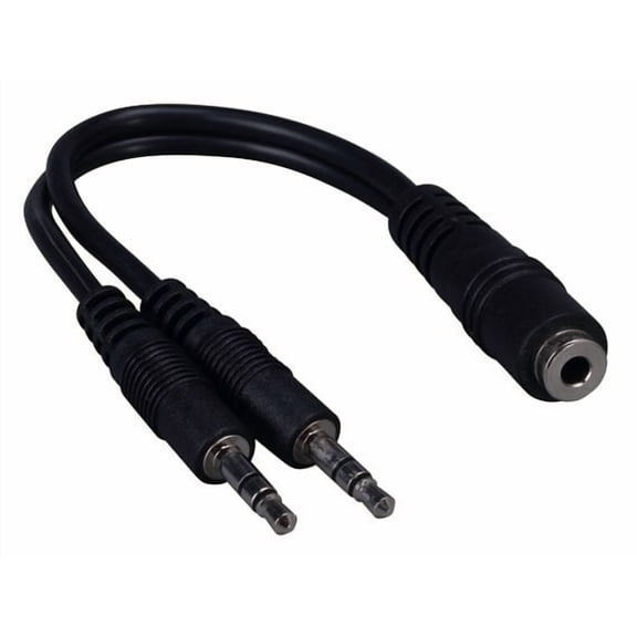 Cable Leader 6in 3.5mm Stereo Female to Two 3.5mm Stereo Male Audio Cable, Black