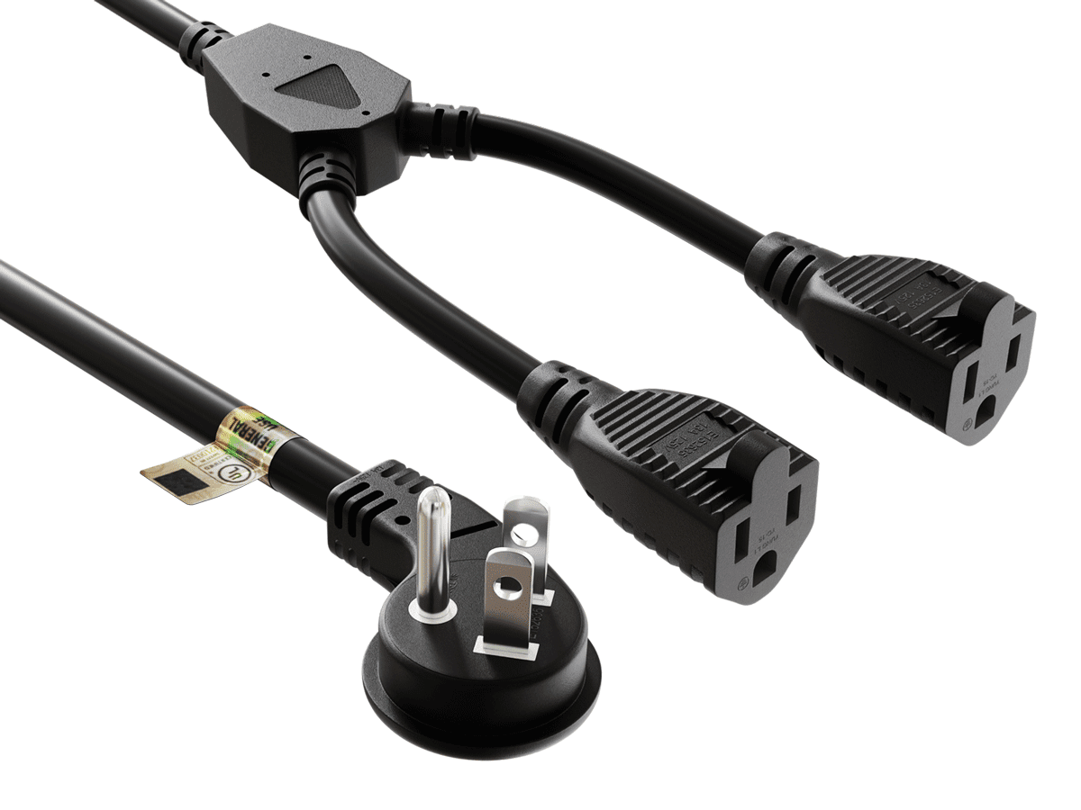 Cable Leader 72in NEMA 5-15P to Dual NEMA 5-15R Low Profile Power Cord Splitter 14AWG