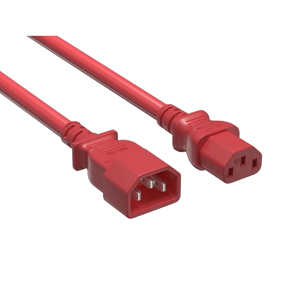 Cable Leader 8ft 14 AWG Computer Power Extension Cord IEC320 C13 to IEC320 C14, Red