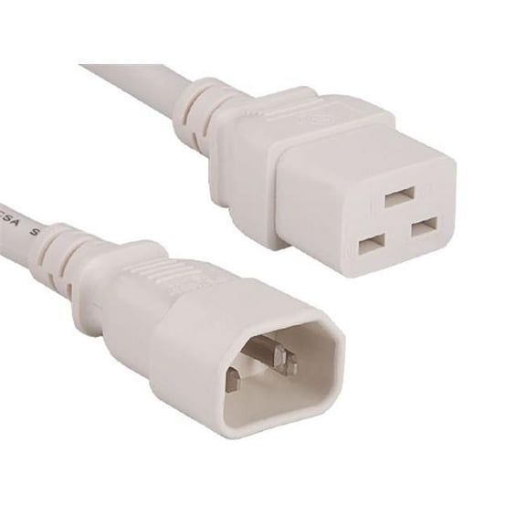 Cable Leader PW134-8202 2 ft. 14 AWG 15A 250V Power Cord - White, IEC320 C14 to IEC320 C19