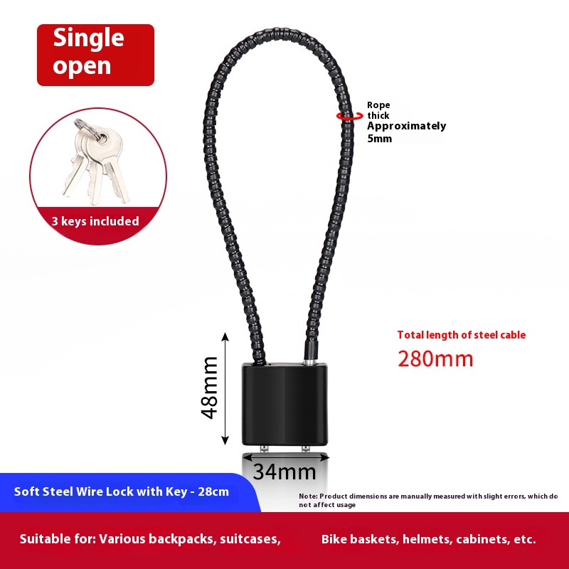 Cable Locks with Keys Sports- Keyed 28cm Cable Safe (Black) Waterproof ...