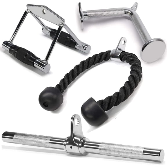 Cable Machine Attachment, Row Handles, Tricep Rope, Straight Bar, V Bar, LAT Pulldown Accessories Load 880 LB for Home Gym