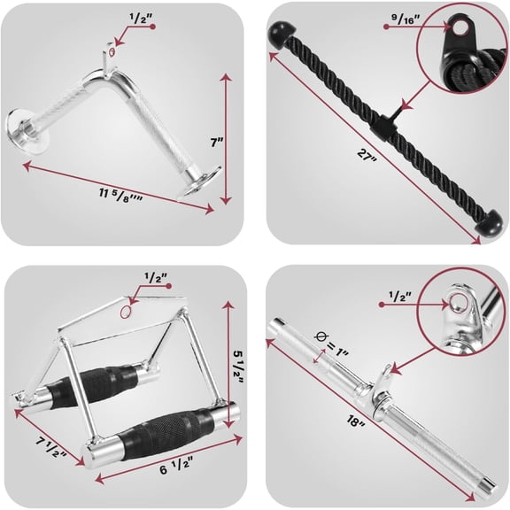 Cable Machine Attachment, Row Handles, Tricep Rope, Straight Bar, V Bar, LAT Pulldown Accessories Load 880 LB for Home Gym