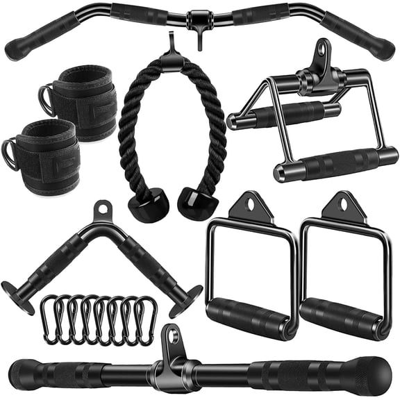Cable Machine Attachment Set with 29.52in Curl Bar, Gym Accessory for Cable Systems
