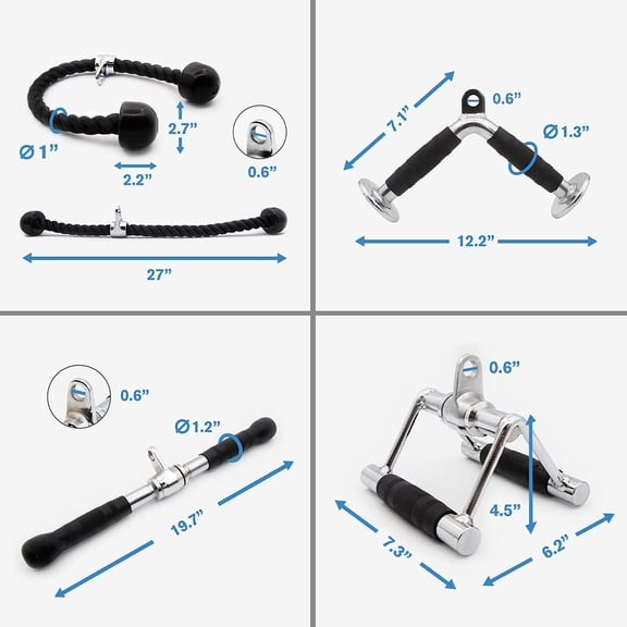 Cable Machine Attachments for Gym, LAT Pulldown Accessories with Multi-Option: V Bar, Tricep Rope, Double D Handle, Rotating Straight Bar, for Weight Fitness