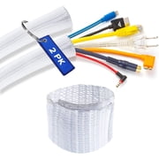 Maximm Braided Cable Sleeve Split Wire Loom Cord Organizer, 3ft Length, 1/2 inch, White, 2-Pack