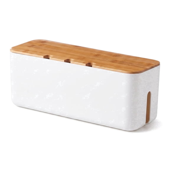 THDFTDT Cable Management Box – 11.8 x 4.25 Inch Desk Cord Organizer with Bamboo Lid, Cable Hide Box for Power Strips, USB Hubs & Chargers