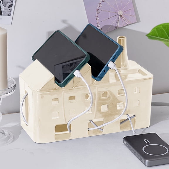 Cable Management Box by , 12x5x4.5 inches, Plastic Lid, Cord Organizer for Desk TV Computer USB Hub System to Cover and Hide & Power Strips & Cords, White
