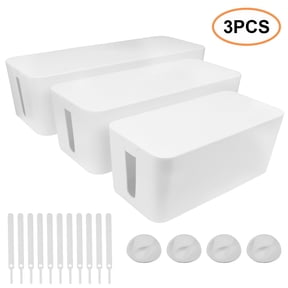 Cable Management Box, 3 Pack Large & Medium Cable Organizer Box with 14 PCS Cable Management Set, Cord Organizer Box to Hide Surge Protector on Desk or Floor (Black)