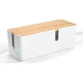 thumbnail image 1 of Cable Management Box with Bamboo Lid, White Cable Box Small Cord Hider Box Cord Organizer Box to Conceal Surge Protector, Desk/TV/Computer Wires, Power Strip Box Cord Management Box for Tidy Space, 1 of 10