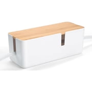 Cable Management Box with Bamboo Lid, White Cable Box Small Cord Hider Box Cord Organizer Box to Conceal Surge Protector, Desk/TV/Computer Wires, Power Strip Bo