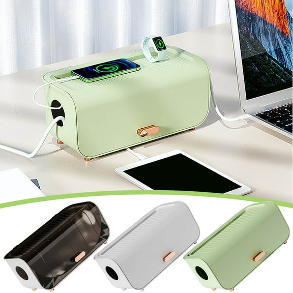 Cable Management Box for Cord Organization with Desktop Cable Hider and Cord Concealer for Tidy Desks and Home Office Electronics Storage Solutions Akmoler