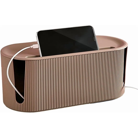 Cable Management Box,Desk Cord Organizer with Groove Cover,Plastic Cord Hider Box,Large Cable Box Organizer,Power Socket Management for TV/Computer/Router/Games Console Cable Storage (Milk Tea)