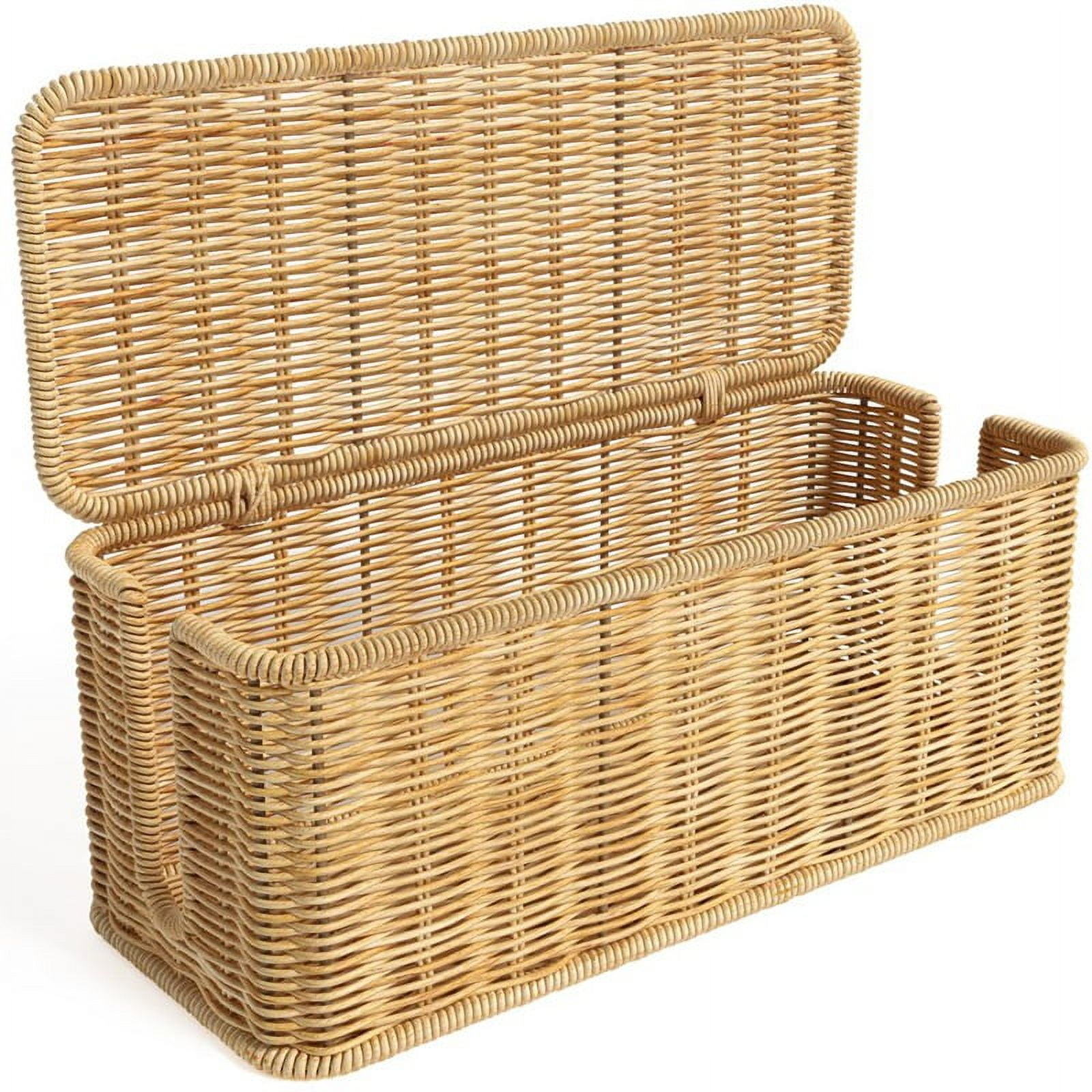 Cable Management Box,Handwoven Imitation Rattan Cord Hider Organizer Box with Lid,2 Open Slots Cable Organizer Box