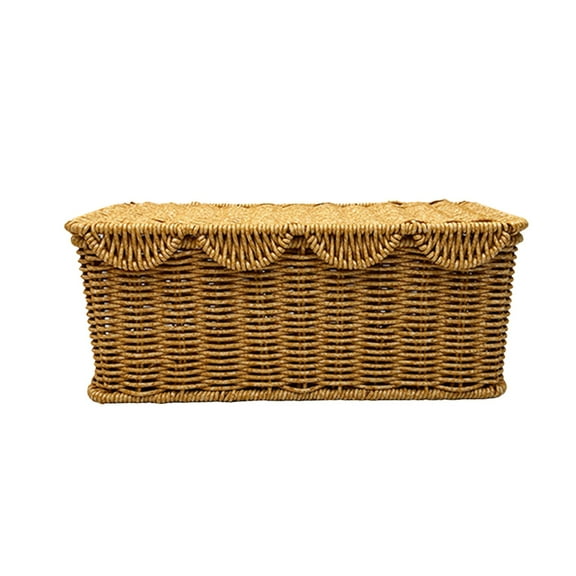 Cable Management Box, Handwoven Imitation Rattan Cord Organizer Cord Hider Box, Storage Basket for Living Room Decor (B)