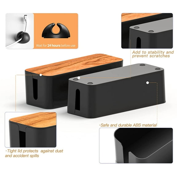 Cable Management Box, LARGE( 15.98" x 6.14" x 5.33") , MEDIUM (12.6" x 5" x 5.32"), Wood Lid, Cord Organizer for Desk TV Computer USB Hub System to Cover and Hide & Power Strips & Cords
