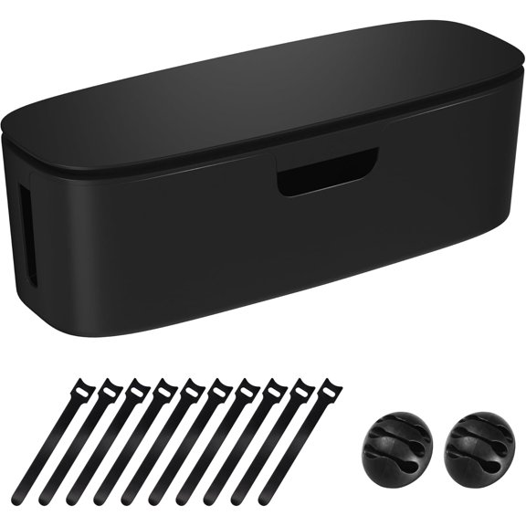 Cable Management Box - Large Cord Organizer Box to Hide Power Strip & Under Desk, TV Computer Wires Cable Organizer Box with Baby Proofs, Desk Cord Organizer for Home/Office - Black