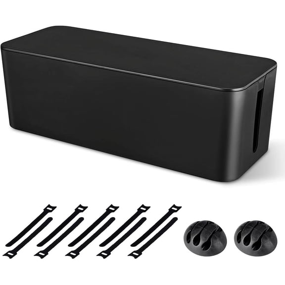 Cable Management Box, Large Cord Organizer Box to Hide Power Strip & Under Desk,TV Computer Wires Cable Organizer Hider Box with Cable Clips&Reusable Cable Ties for Home/Office(Black)