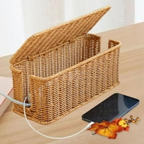 Cable Management Box, Large Handwoven Imitation Rattan Cord Organizer Cord Hider Box, Cable Organizer Box for Desk, Cord Management Box to Hide Cords and Power Strips, 12.4x5.12x5.12"