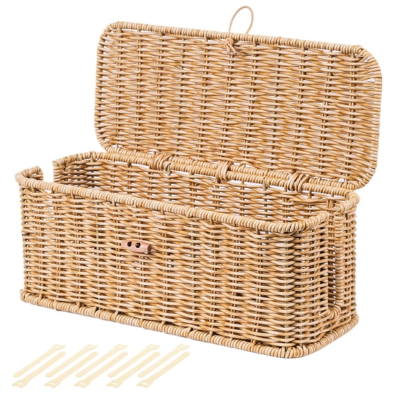 Cable Management Box Natural M Rattan Style Cord Organizer for Desk Home Office