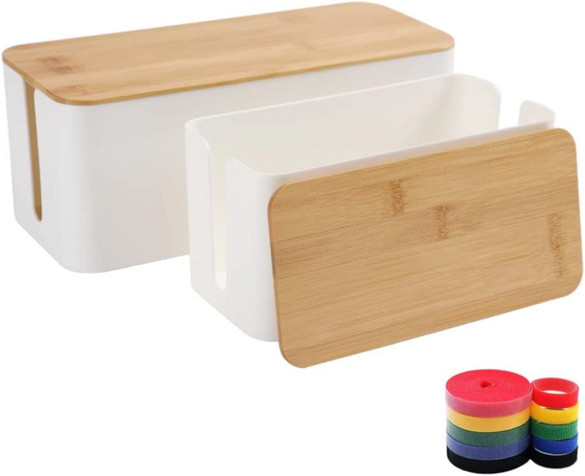 Cable Management Box Organizer, Set of 2 Bamboo Lid Large Storage Wire ...