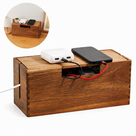 Cable Management Box, Paulownia Wood Cord Organizer, Heavy Duty Anti-deformation Wire Storage Box for Power Strip, TV Desk Floor Cable Hider, 1 Pack Multipurpose Home Office Cable Management Solution