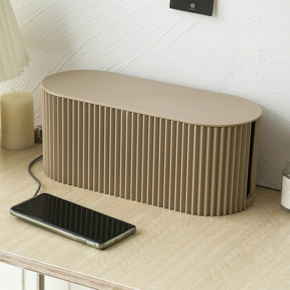 Cable Management Box for Power Strips & Router Storage | ABS Cord Organizer with Cable Holes | 33x13x11cm Desktop Wire Organizer Box in White Brown Green