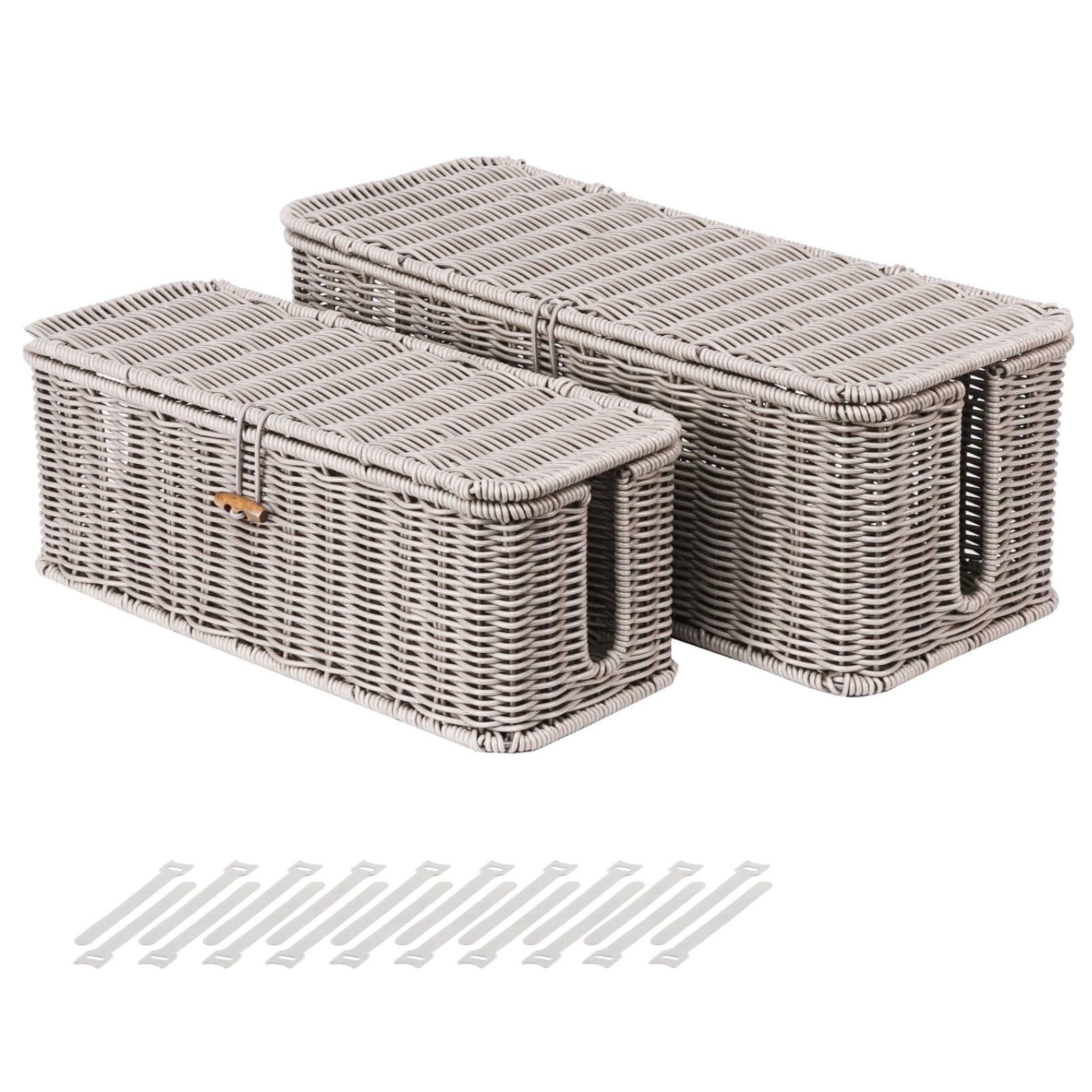 Cable Management Box  Rattan Style Cord Organizer For Desk Hider Outlet Covers Proofing Power Strip Tv Pc Router Under Storage With Lockable Lid And Ties