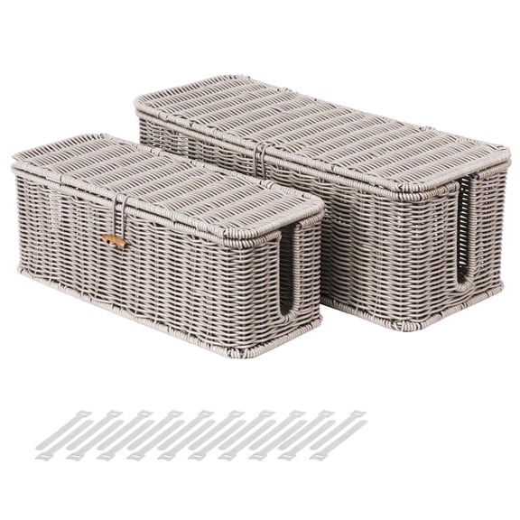 Cable Management Box Rattan Style Cord Organizer For Desk Hider Outlet Covers Proofing Power Strip Tv Pc Router Under Storage With Lockable Lid And Ties