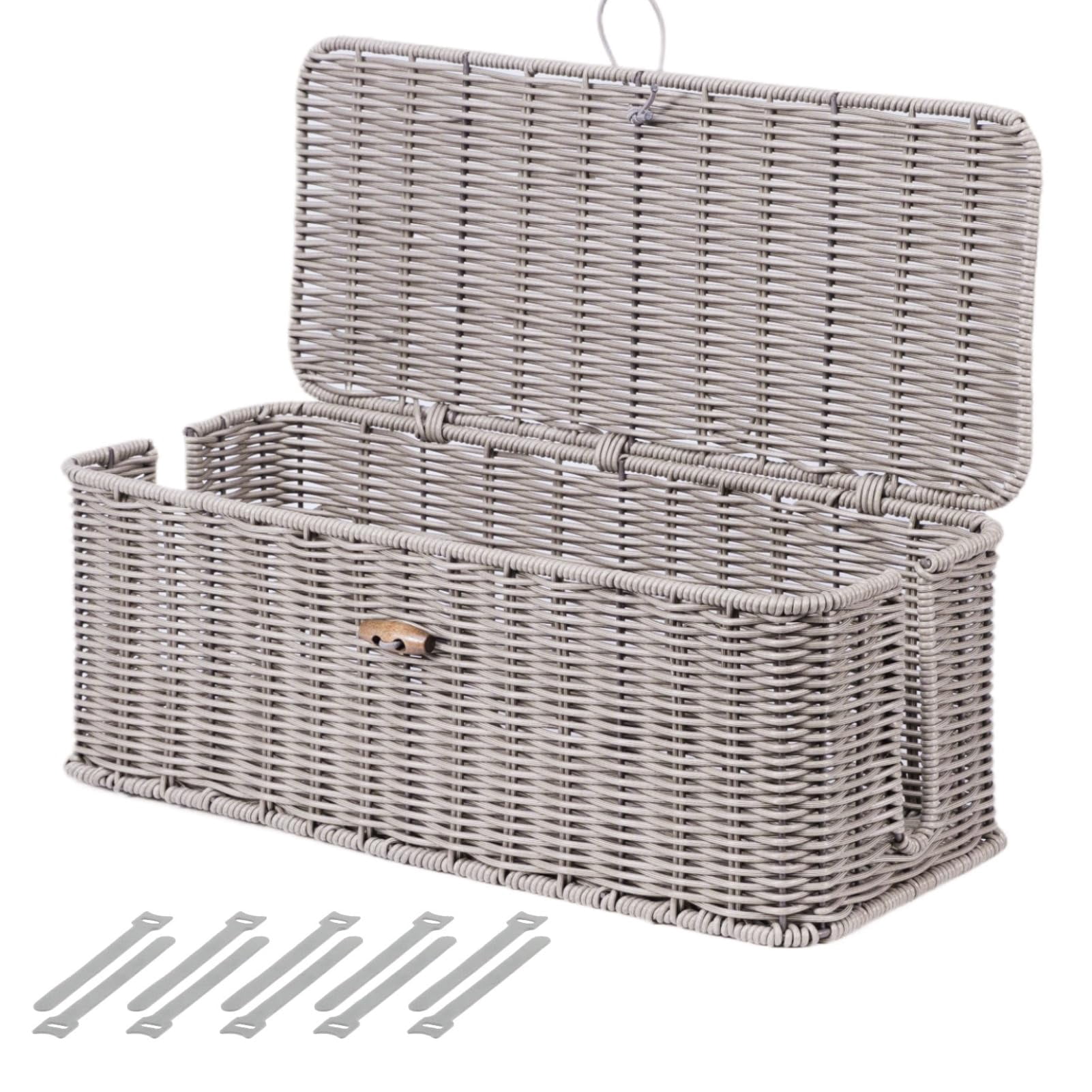 Cable Management Box  Rattan Style Cord Organizer For Desk Hider Outlet Covers Proofing Power Strip Tv Pc Router Under Storage With Lockable Lid And Ties