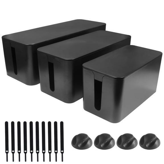 Cable Management Box Set Organizer 3 Size to Hide Wires Power Strips Electrical Cord from TVs Computers - Black