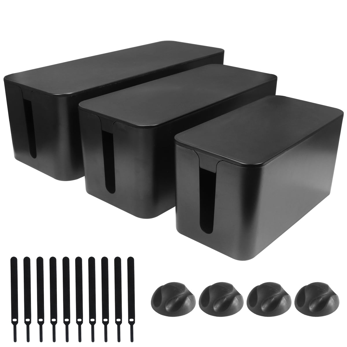 Cajas De Plastico Para Organizar Cables Color Negro 3pzs