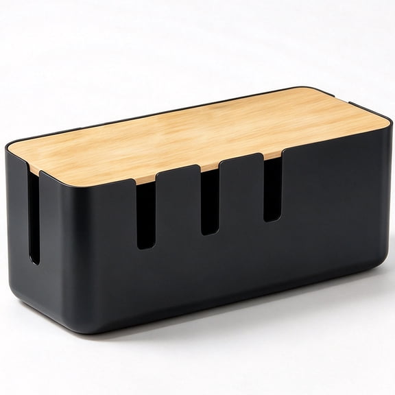Youersen Cable Management Box, Wood Lid, 12x5x4.5 inches, Cord Organizer for Desk TV Computer USB Hub System - Cover, Hide Power Strips & Cords