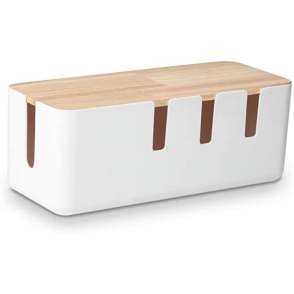 Cable Management Box by , 12x5x4.5 inches, Wood Lid, Wire Organizer for Desk TV Computer USB Hub System to Cover and Hide & Power Strips & Cords