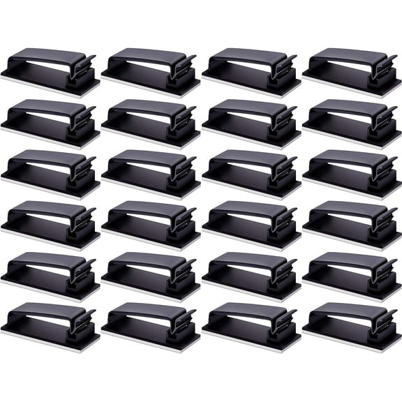 Cable Management Clips,24 PCS Self Adhesive Cable Holder 3M Cable Organiser Cable Tidy Tray for TV PC Laptop Under Desk Desktop Home Office Black