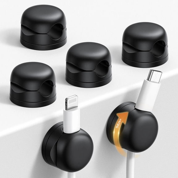 Cable Management Clips 6 Pack - Rotating Self Adhesive Cord Organizer Wraps for Charging Cables, Desk Wire Management