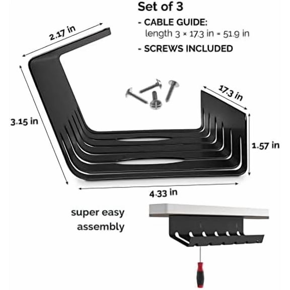 Cable Management Under Desk for Easy mounting Under-Table I Set of 3 - with 10X Cable Ties I Desk Organizer for Office/Home Office Table Thoughtful Cable Tray Holder