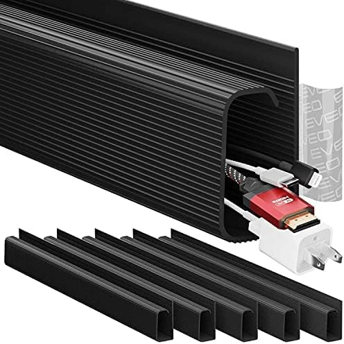 Cable Management Under Desk Kit (6 Units) - Under Desk Cable Management Cord Hider, Cable Hider Cord Management, Cable Organizer, Cable Raceway | Self-Adhesive 96'' J Channel 6X16 - Black