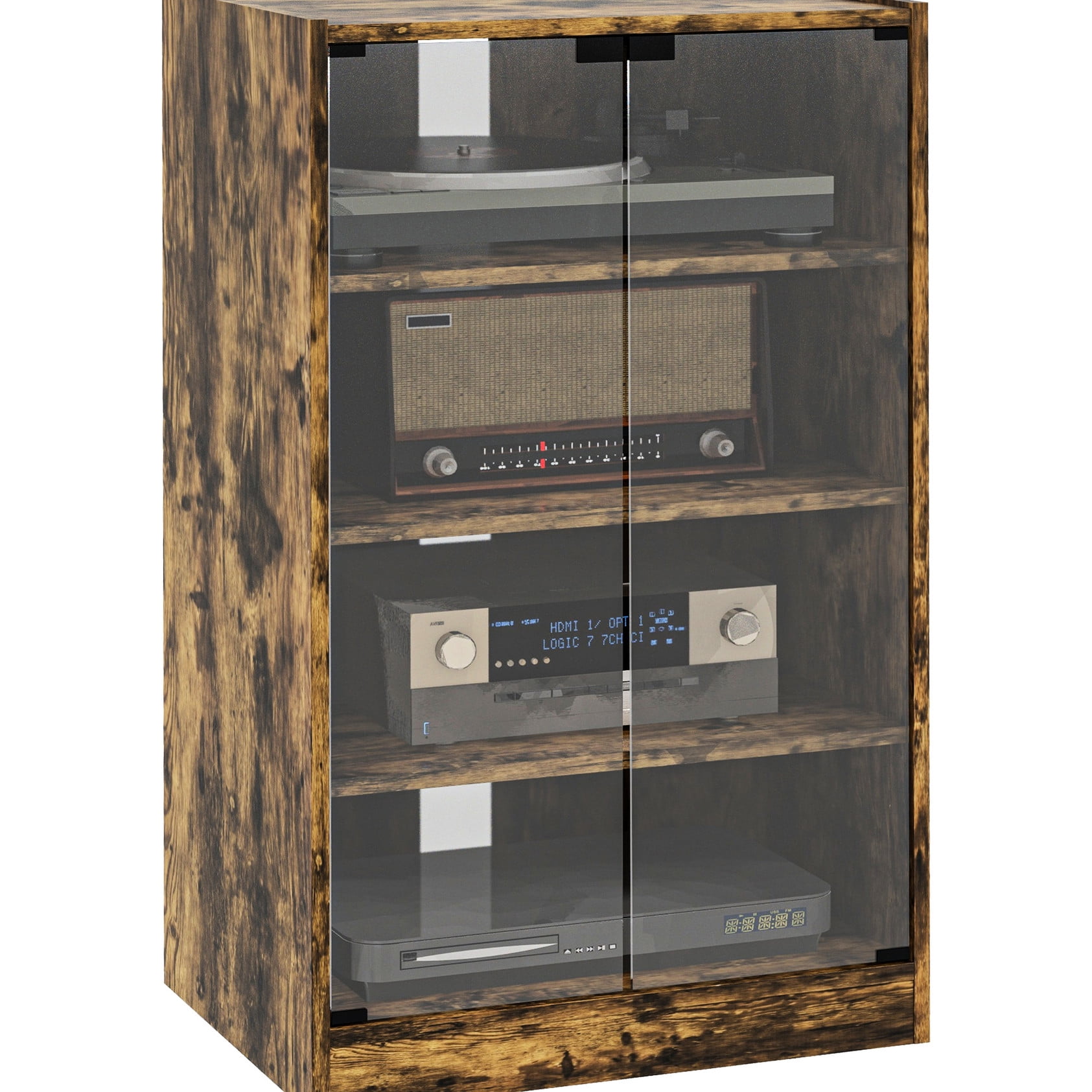 Cable Management & Glass Door Design - Organized Media Storage with Signal Transmission