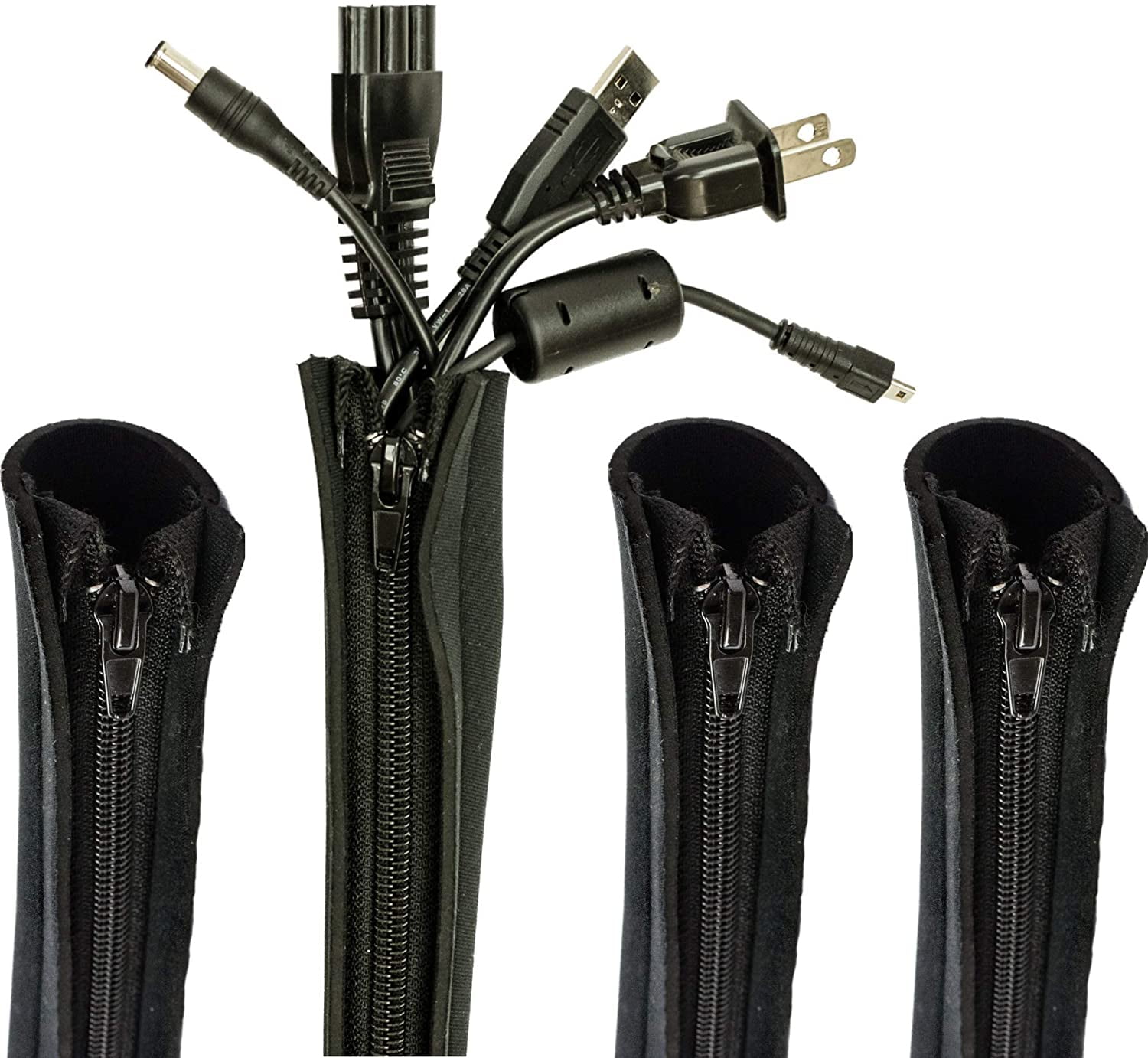 Cable Management Sleeve, 4 Pack, 20 Inch Cord Organizer System with Zipper  for TV Computer Office Home Entertainment, Flexible Cable Sleeve Wrap Cover  Wire Hider System - Black 