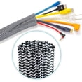 thumbnail image 1 of Cable Management Sleeve, 6 ft Long, 1 in. Wide, Mesh Braided Cable Sleeve, Wire Loom, Expandable Split Sleeving , Cord Protector (Black & White), 1 of 8